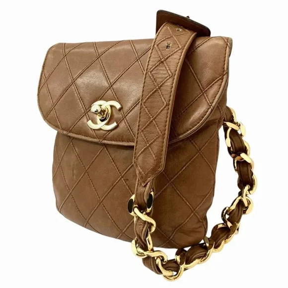 AUTHENTIC CHANEL mini wild stitch bum bag waist bag belt 75cm brown lambskin - Picture 2 of 12